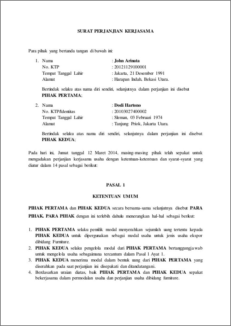 Contoh Surat Perjanjian Internasional Download