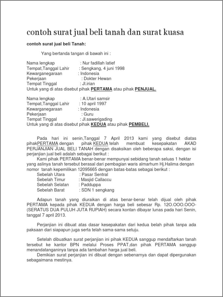 Contoh Surat Perjanjian Jaminan Beli Hasil Panen