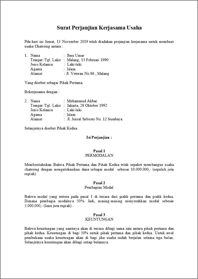 Contoh Surat Perjanjian Jaminan Pembelian Hasil Panen