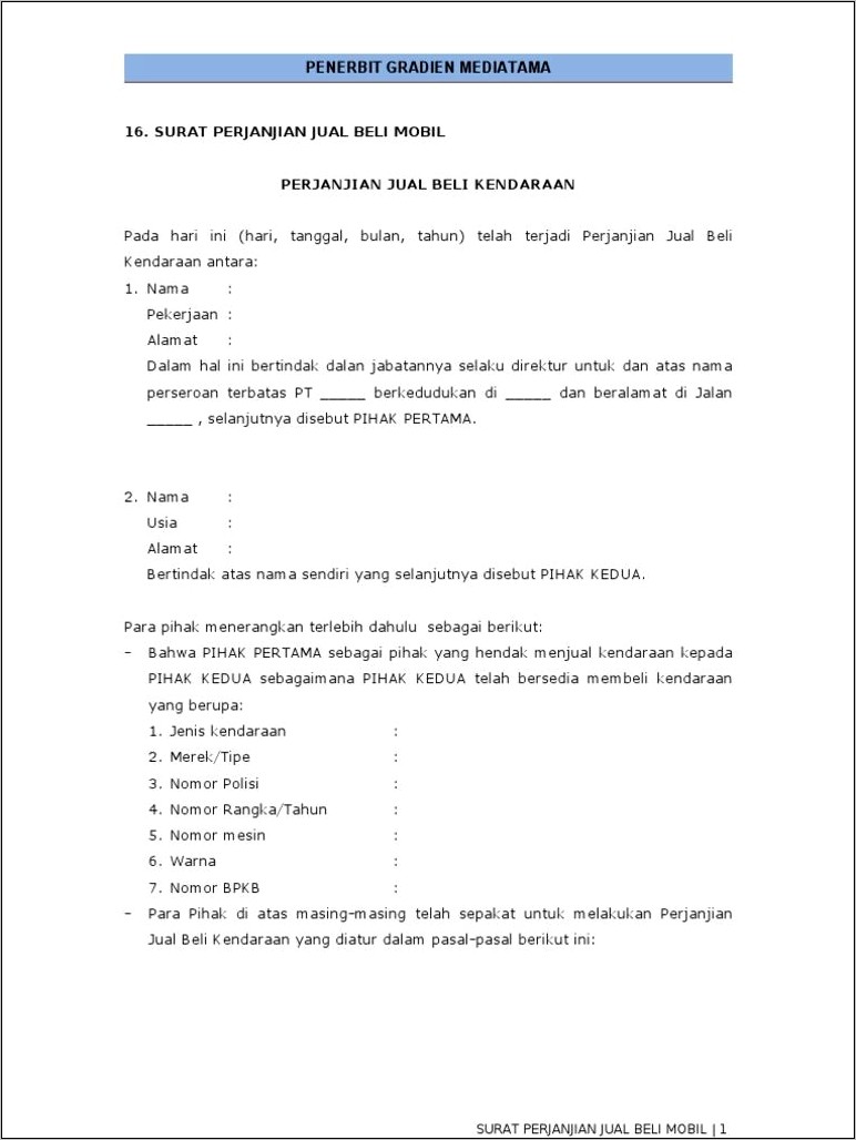 Contoh Surat Perjanjian Jual Beli Mesin Pabrik