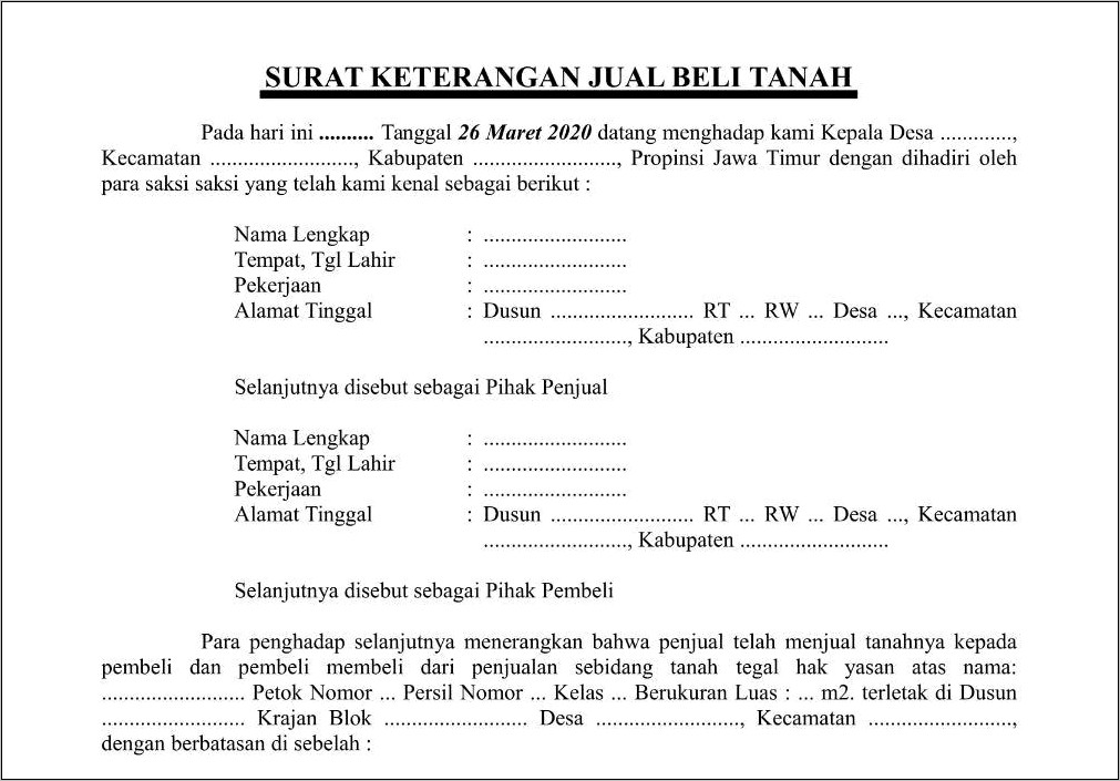 Contoh Surat Perjanjian Jual Beli Tanah Sementara