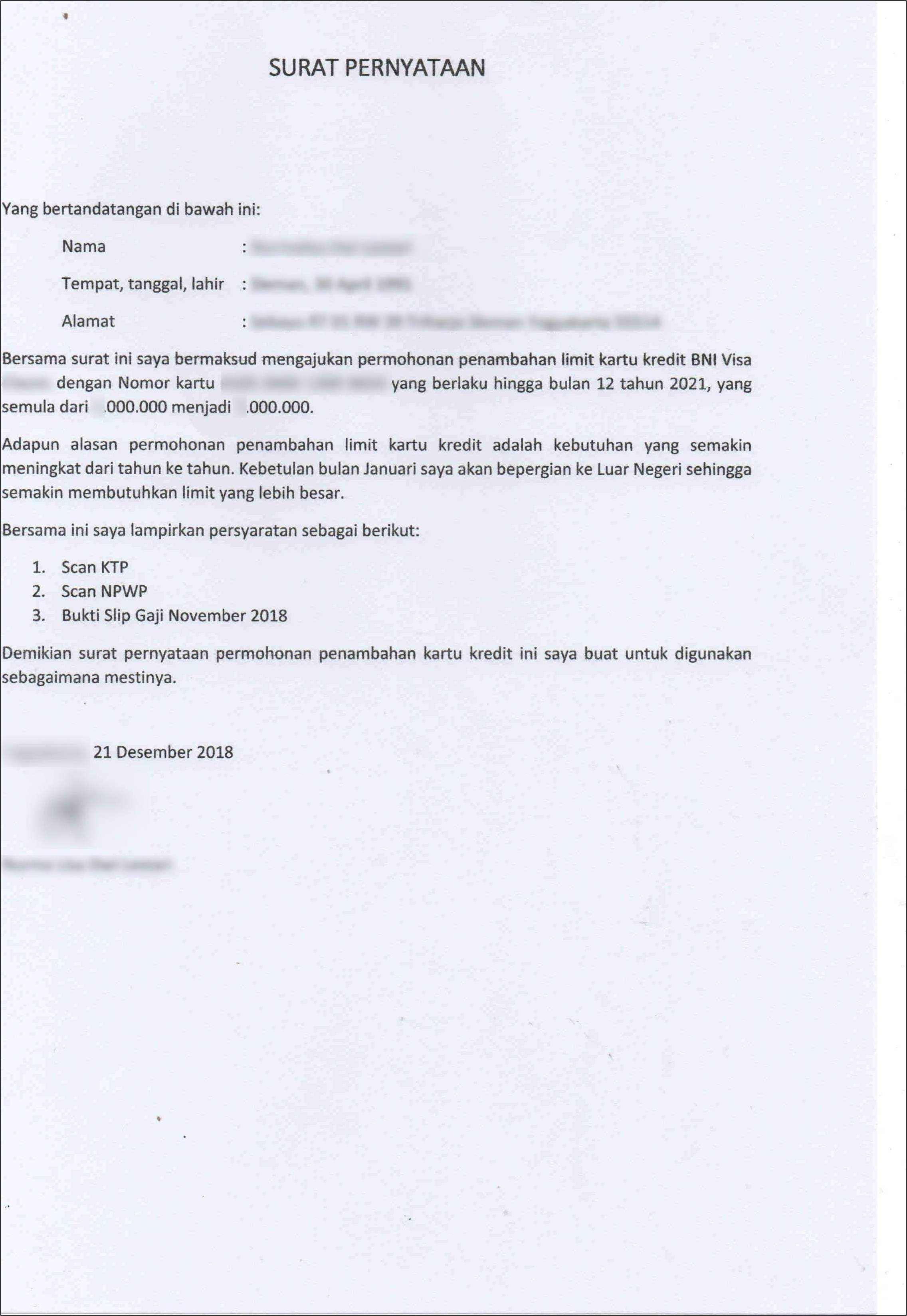Contoh Surat Perjanjian Kartu Kridit Pemerintah