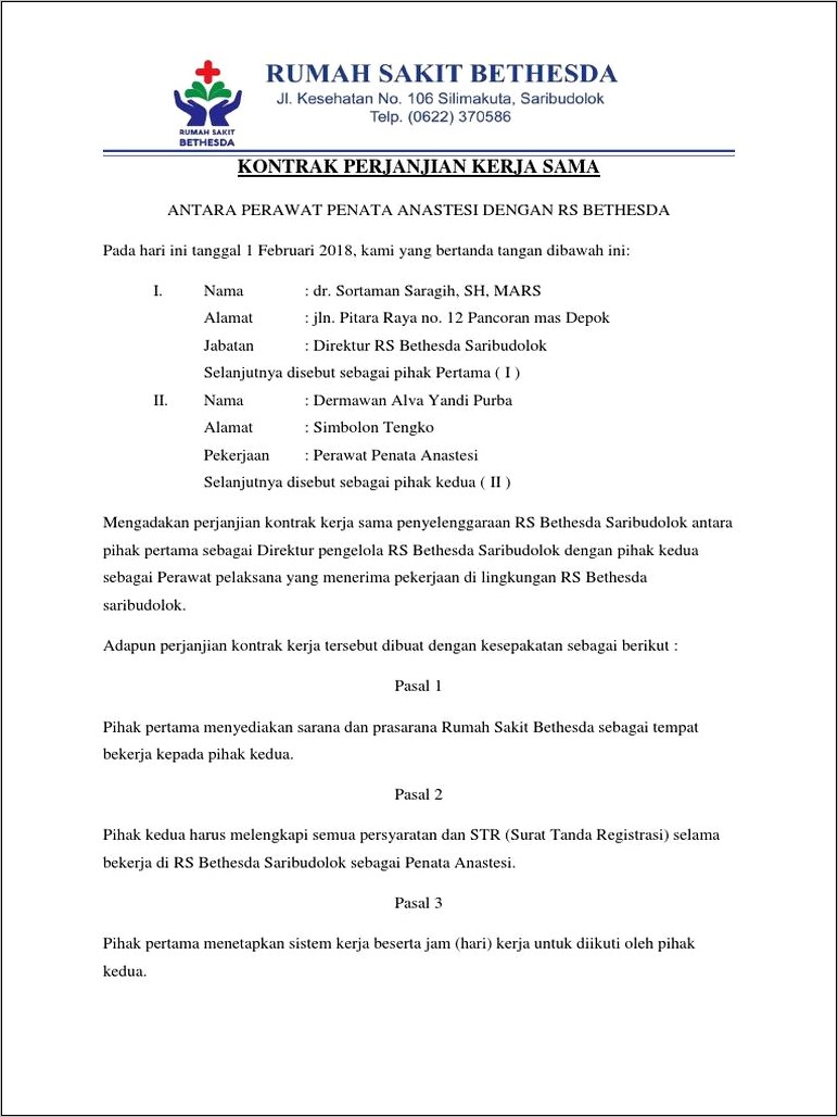 Contoh Surat Perjanjian Karyawan Apotek Doc