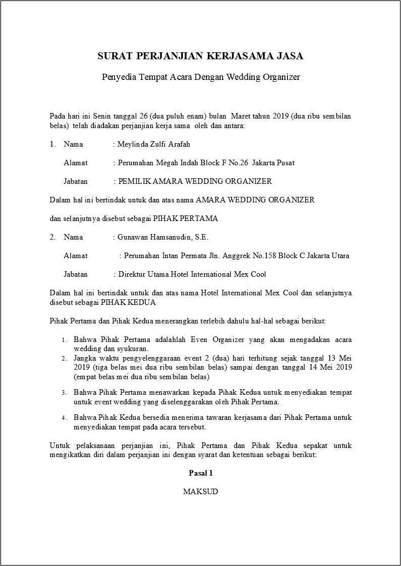 Contoh Surat Perjanjian Keamanan Perusahaan