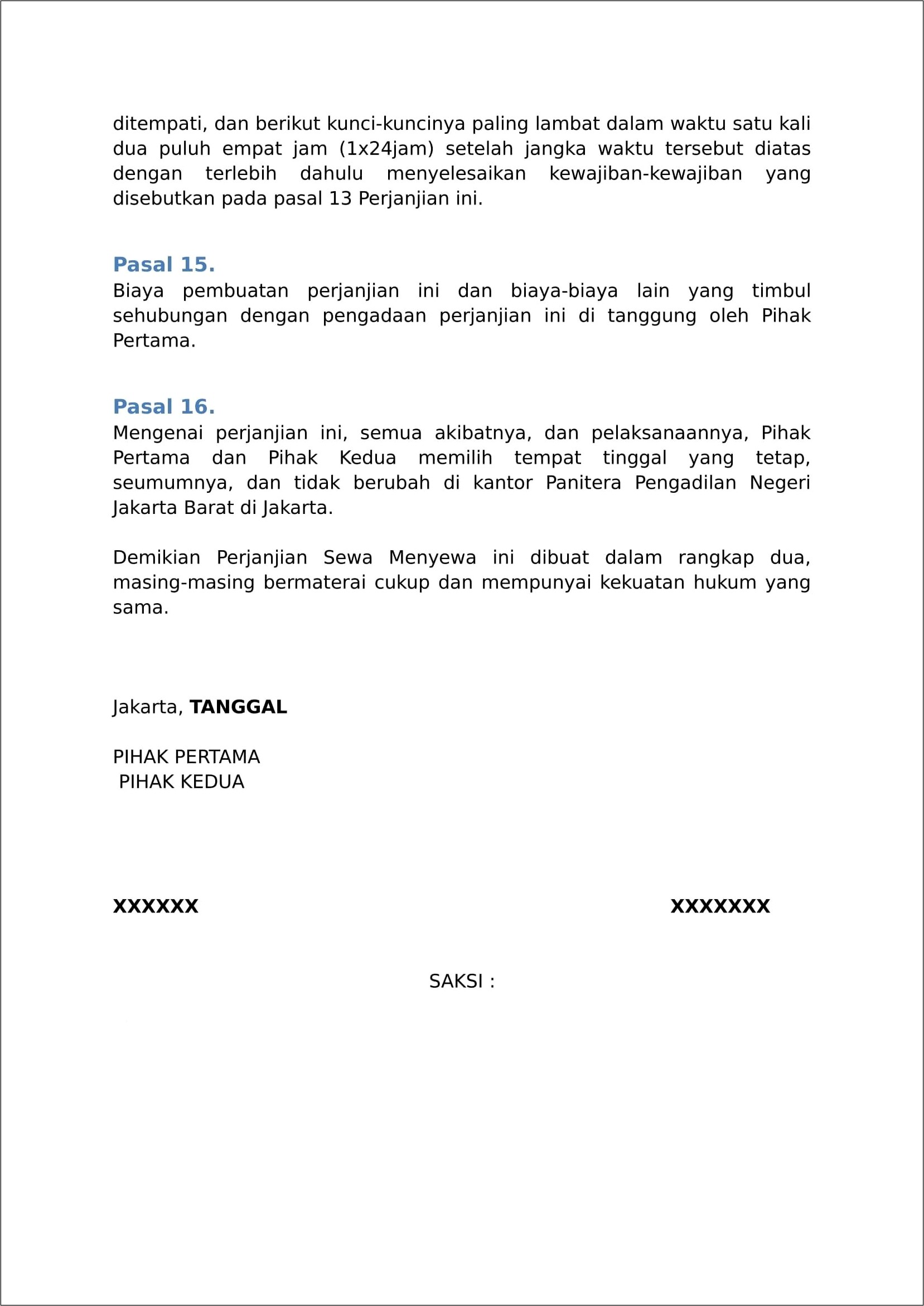 Contoh Surat Perjanjian Keluarga