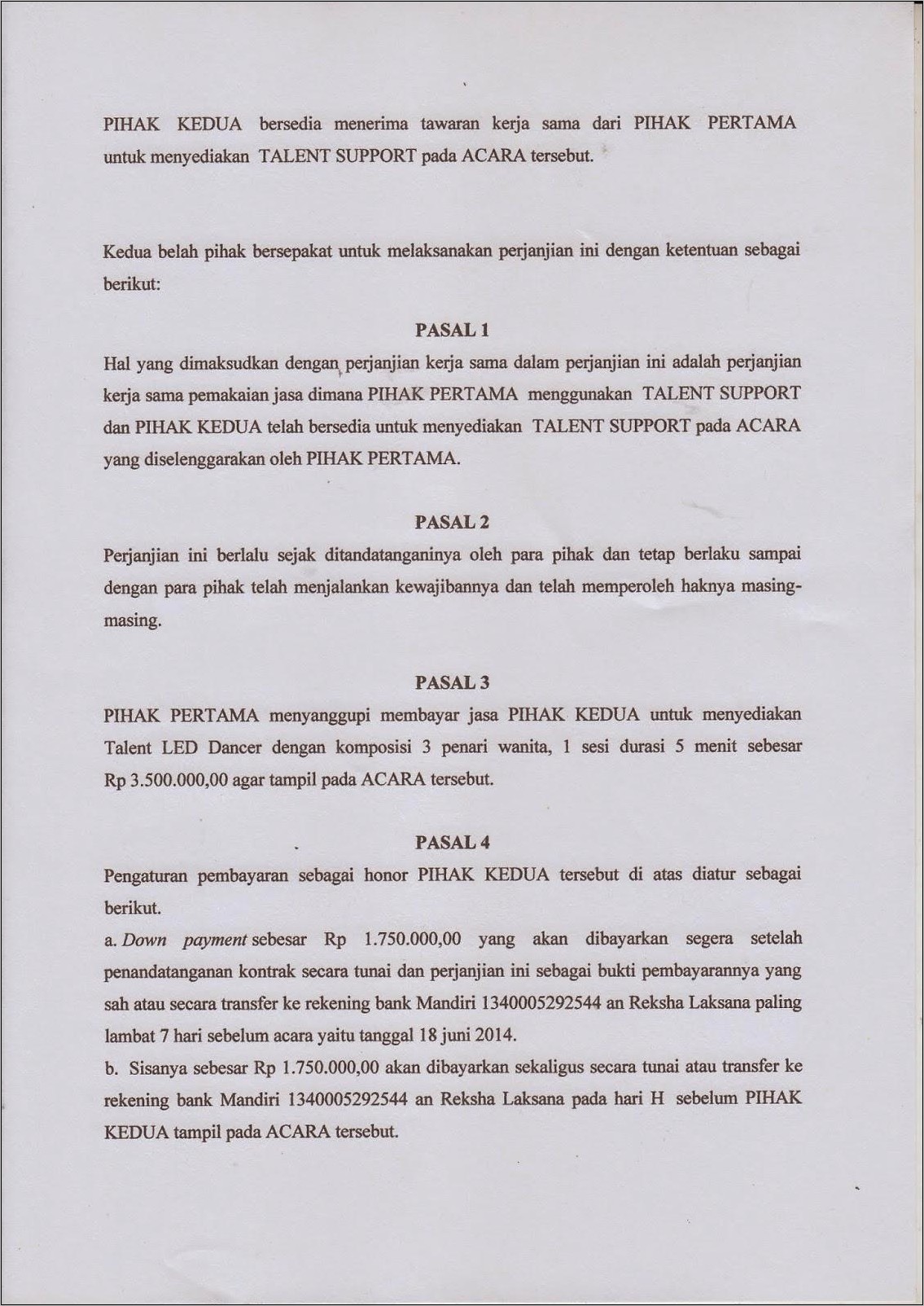 Contoh Surat Perjanjian Kerjasama Advertising