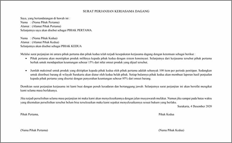 Contoh Surat Perjanjian Kerjasama Bagi Hasil Antar Perusahaan