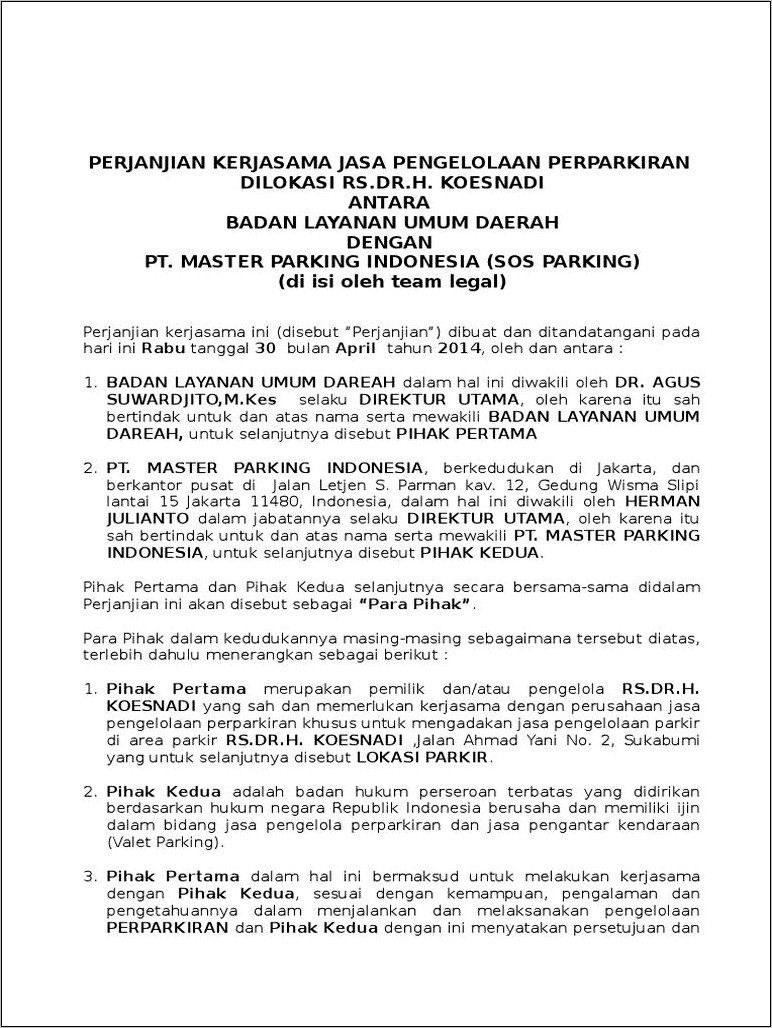 Contoh Surat Perjanjian Kerjasama Dengan Rumah Sakit Rujukan Pertandingan Bola