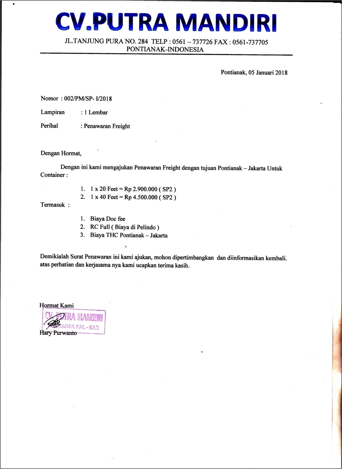 Contoh Surat Perjanjian Kerjasama Jasa Angkutan Ongkos Kirim