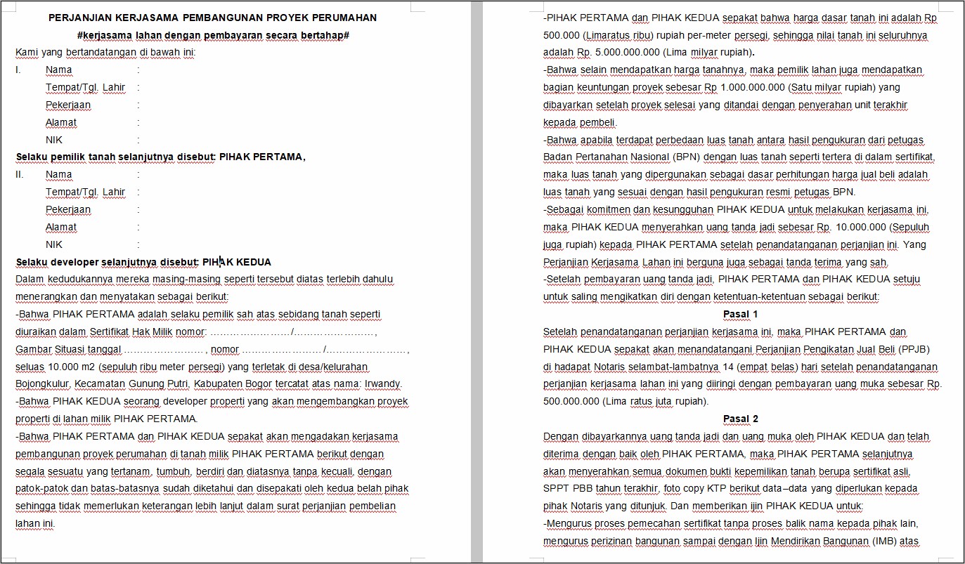 Contoh Surat Perjanjian Kerjasama Pembayaran