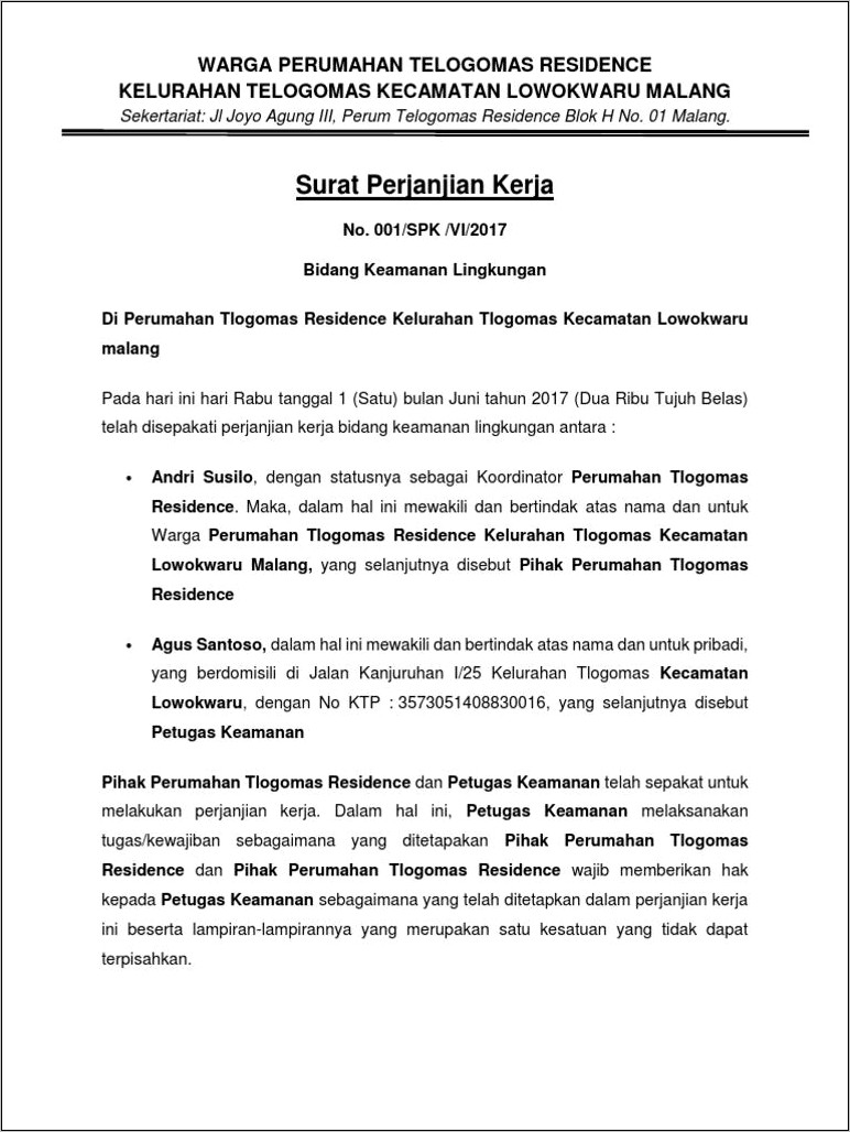 Contoh Surat Perjanjian Kerjasama Property