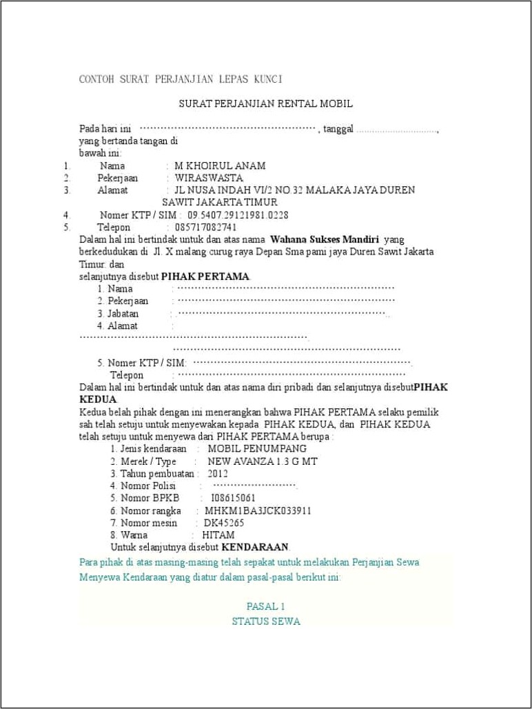 Contoh Surat Perjanjian Kerjasama Taxi On Line