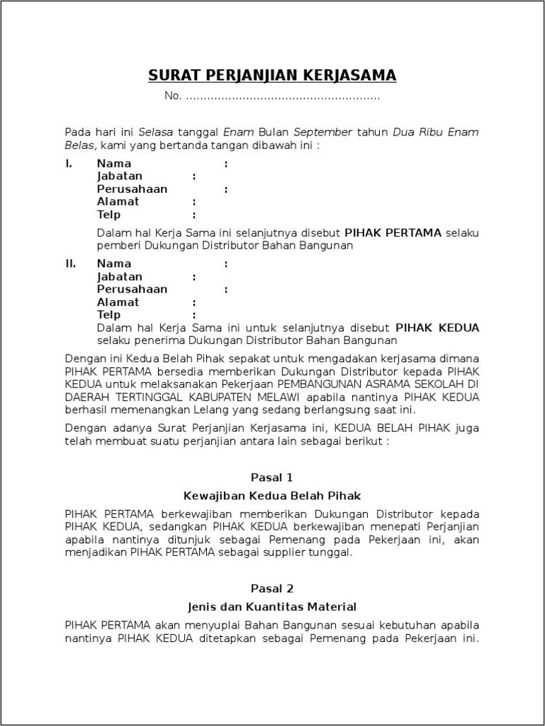 Contoh Surat Perjanjian Kerjasama Truck