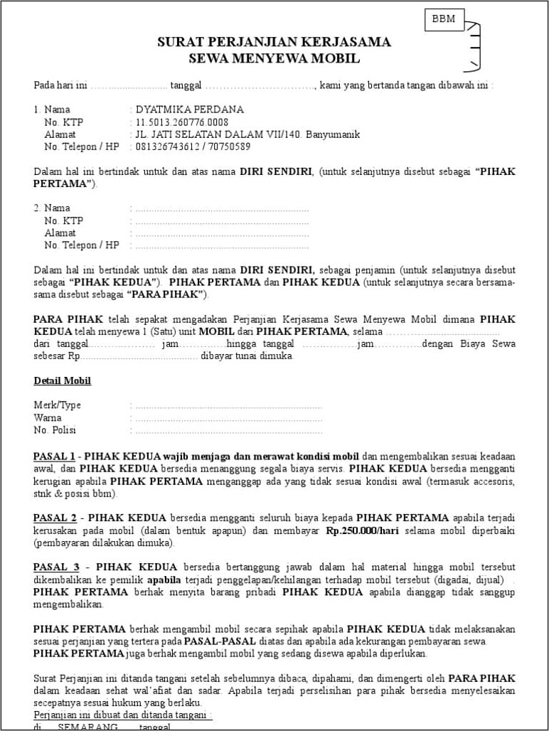Contoh Surat Perjanjian Kerjasama Usaha Lebih Dari 2 Orang