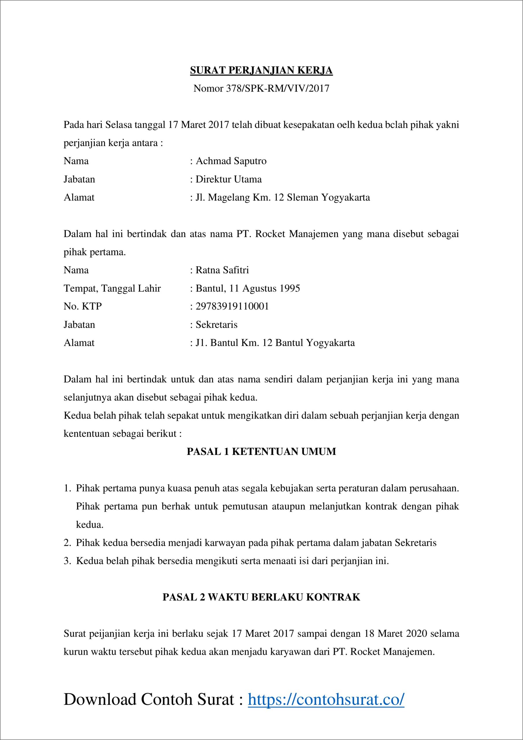 Contoh Surat Perjanjian Kerta