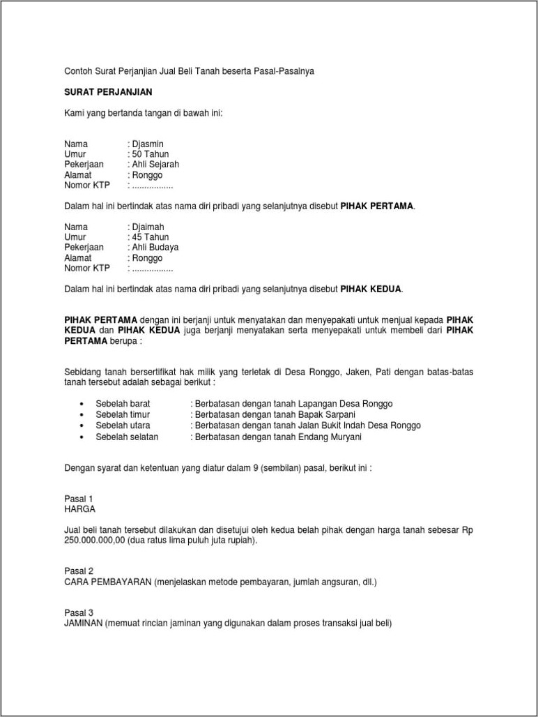 Contoh Surat Perjanjian Kontrak Diatas 200 Juta