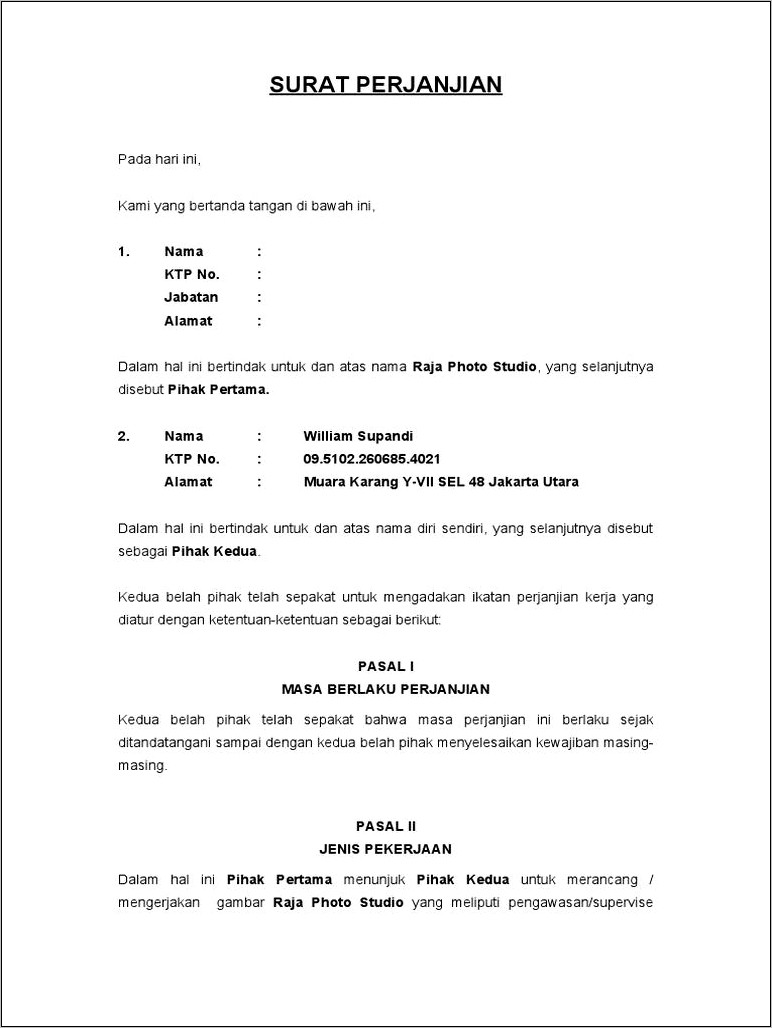 Contoh Surat Perjanjian Kontrak Kaos