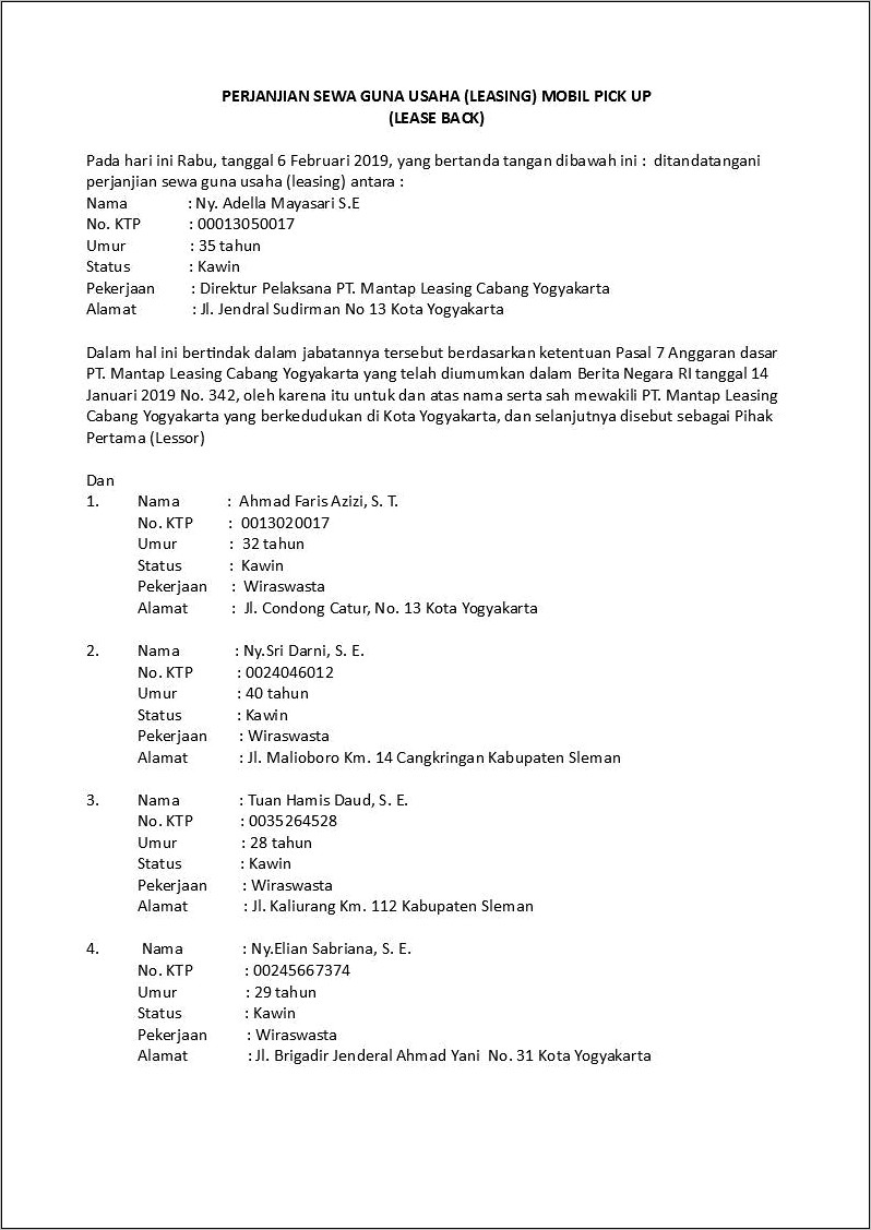 Contoh Surat Perjanjian Kontrak Mobil Tahunan