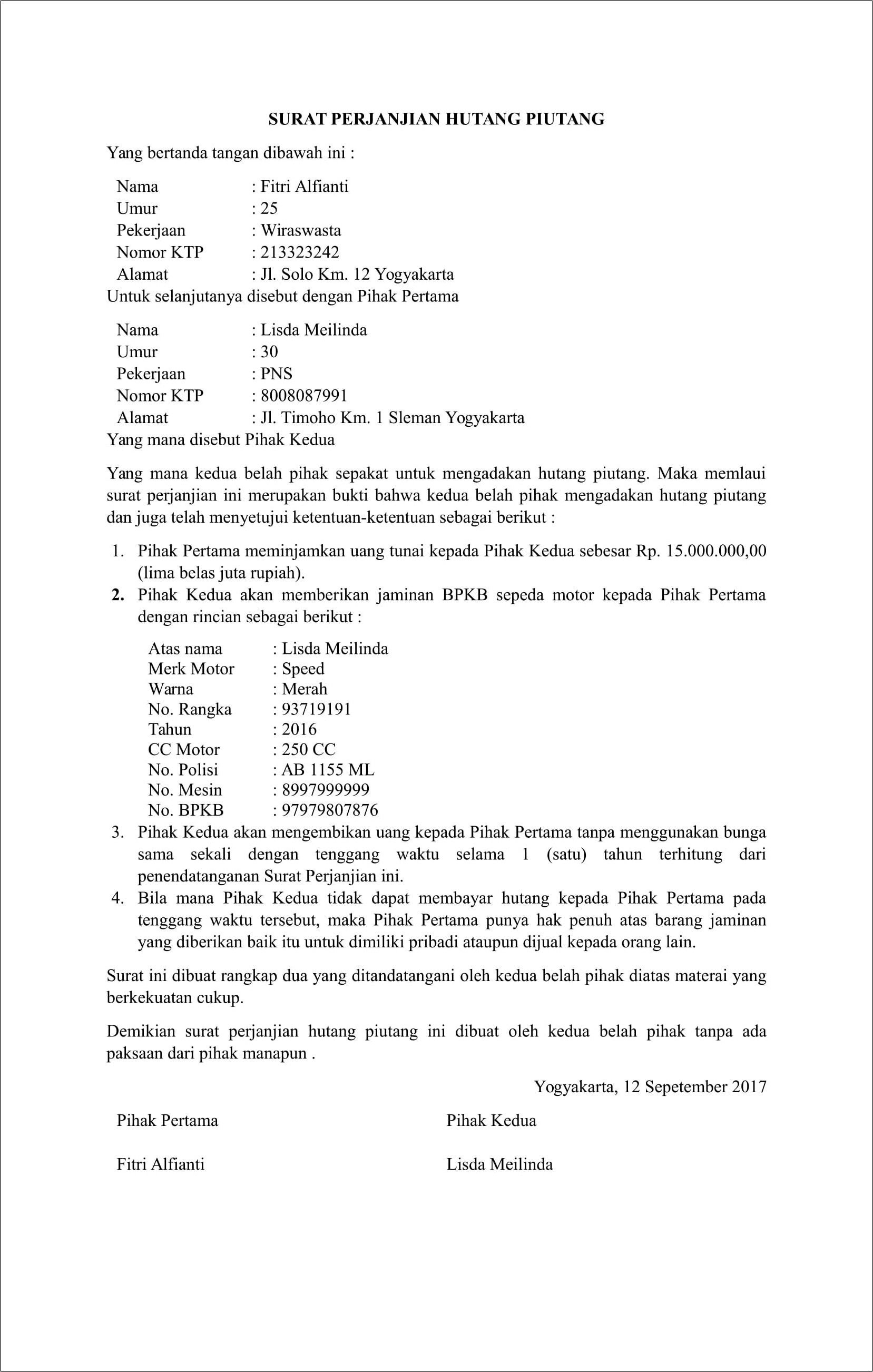 Contoh Surat Perjanjian Kredit Pdf