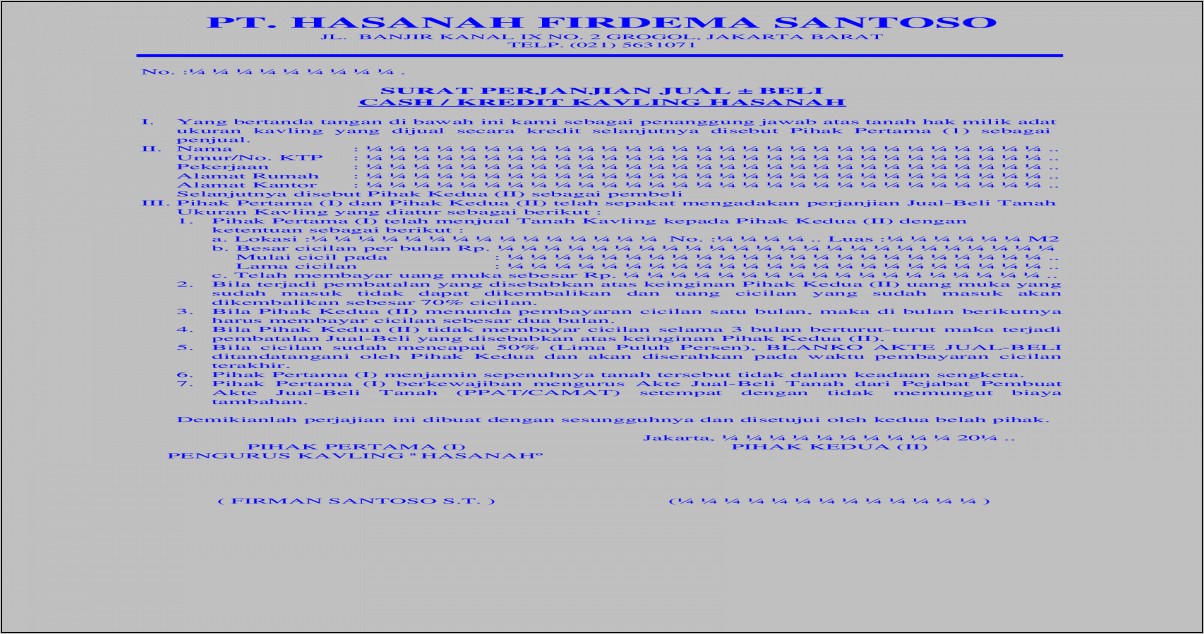 Contoh Surat Perjanjian Kredit Tanah Kavling
