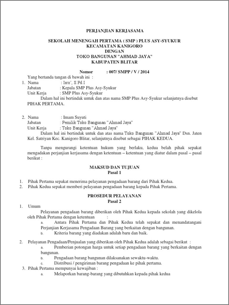 Contoh Surat Perjanjian Maklon