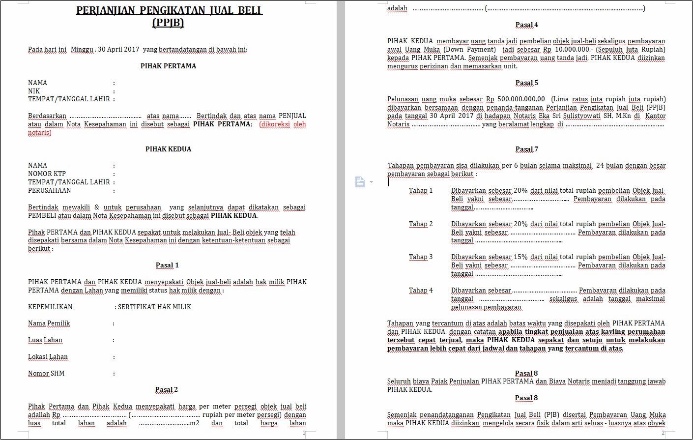 Contoh Surat Perjanjian Mengenai Hasil Laporan Opname