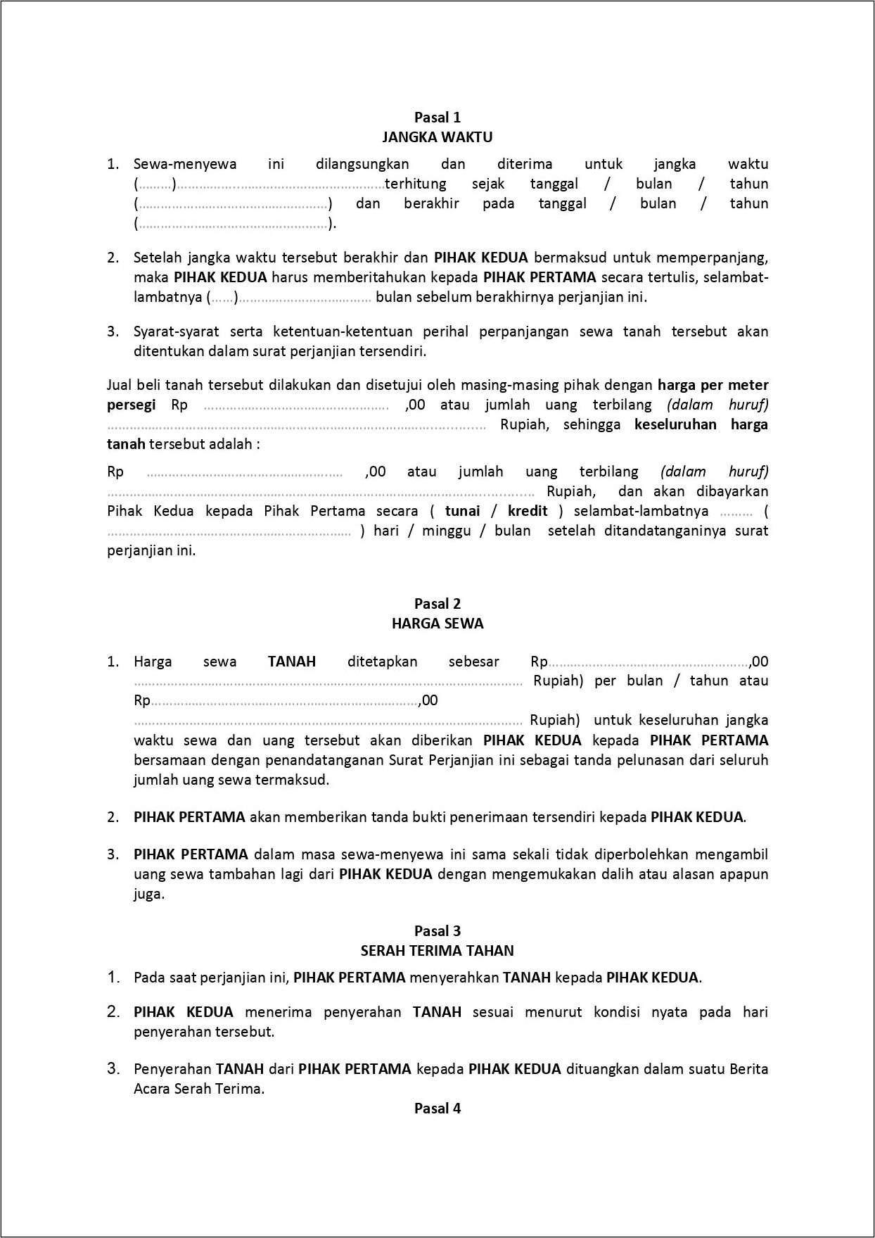 Contoh Surat Perjanjian Menyewa Tanah