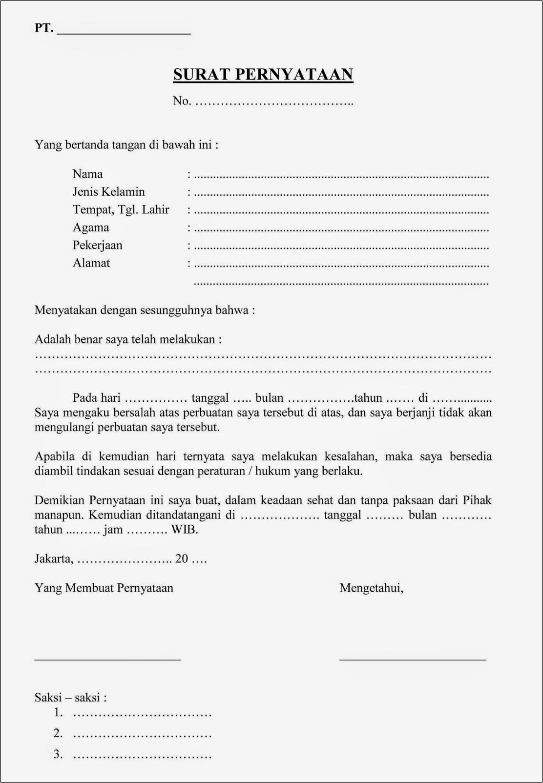 Contoh Surat Perjanjian Pelanggaran