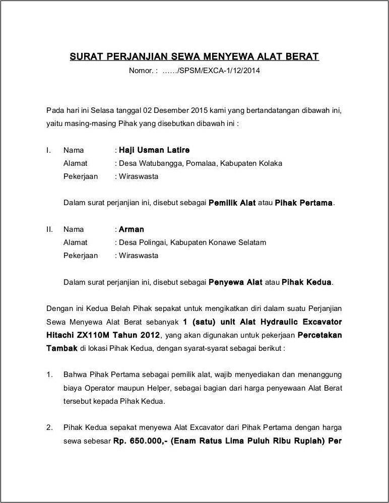 Contoh Surat Perjanjian Pemakaian Sumber Air