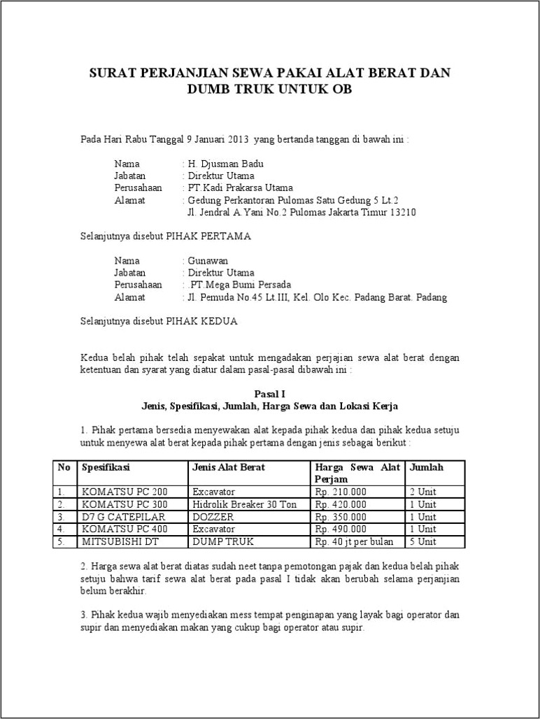 Contoh Surat Perjanjian Pemasangan Cutting On Board