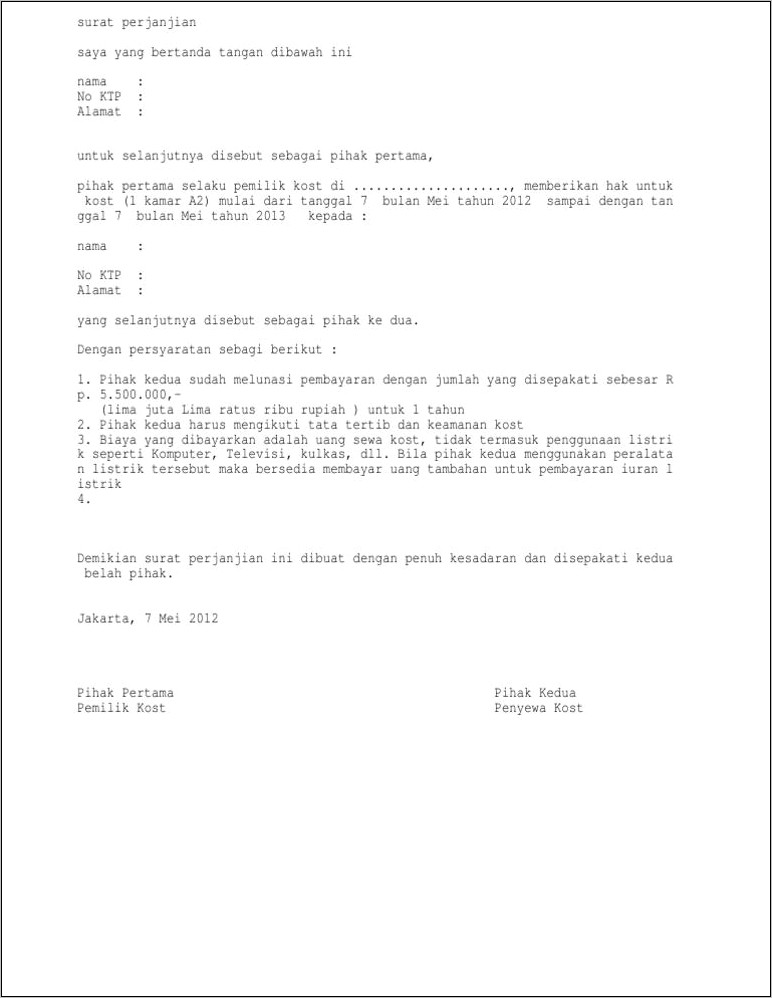 Contoh Surat Perjanjian Pembayaran Koass