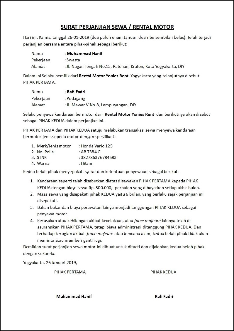 Contoh Surat Perjanjian Pemilik Kendaran Dengan Koperasi