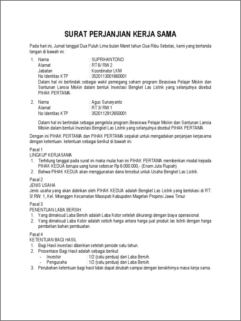 Contoh Surat Perjanjian Peminjaman Chiller