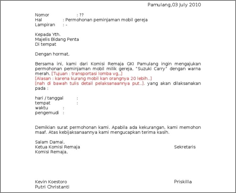 Contoh Surat Perjanjian Peminjaman Kendaraan Dinas