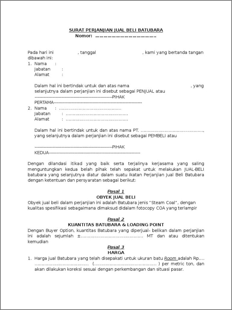 Contoh Surat Perjanjian Peminjaman Perusahaan
