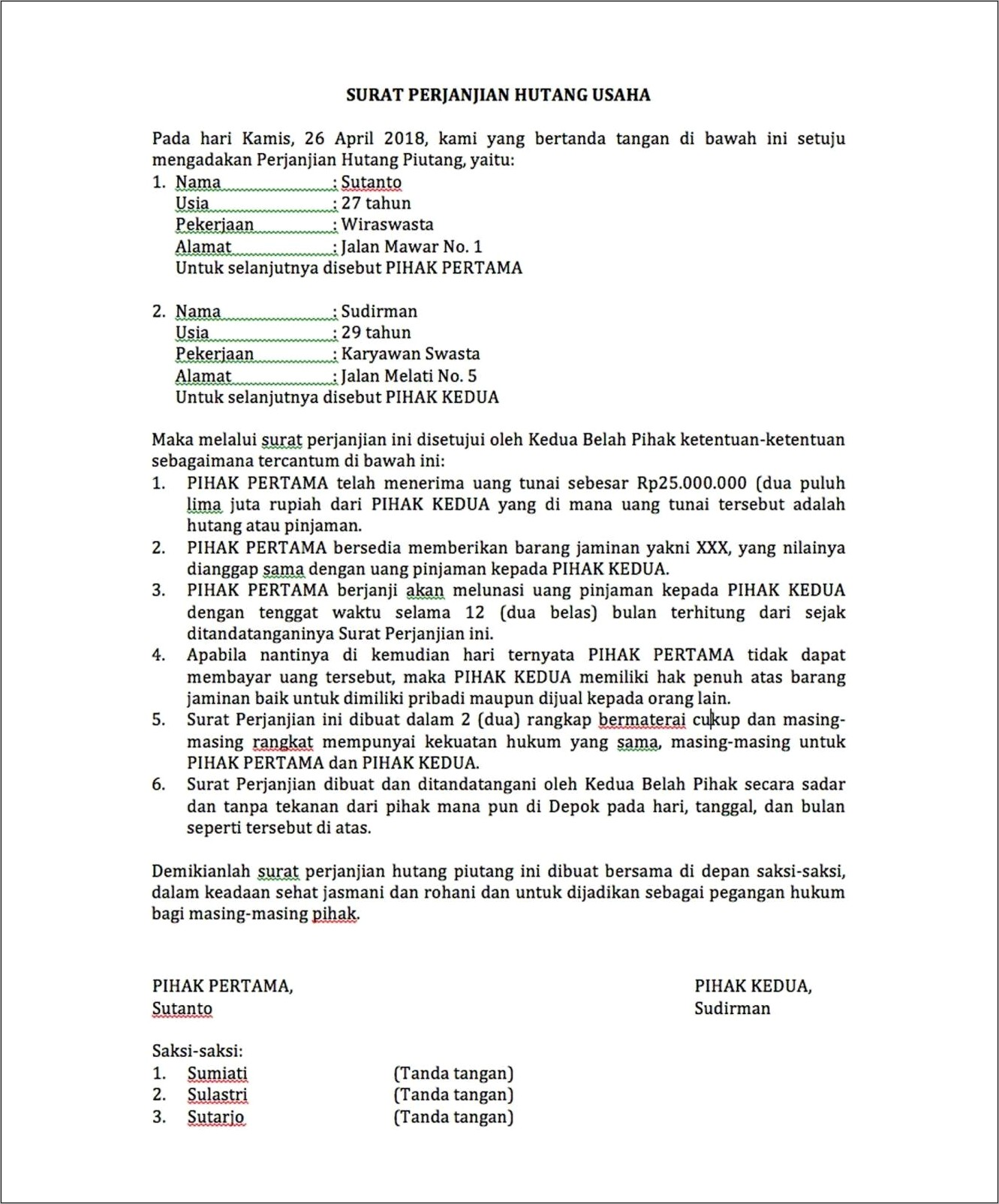 Contoh Surat Perjanjian Pengajuan Pinjaman