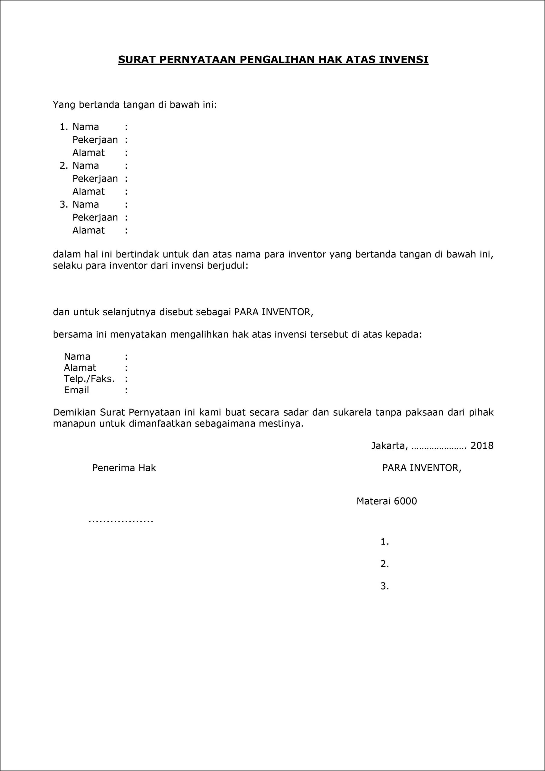 Contoh Surat Perjanjian Pengalihan Hutang Piutang