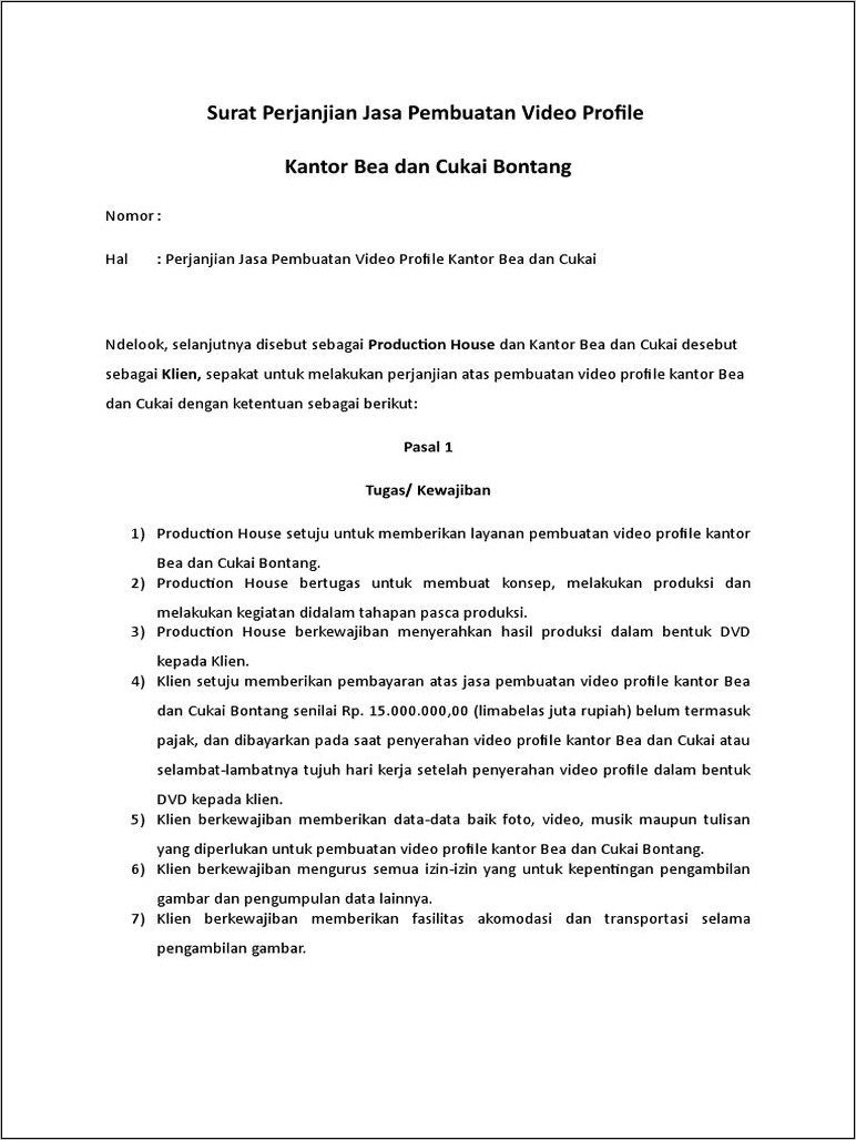 Contoh Surat Perjanjian Penggunaan Fasilitas Kantor