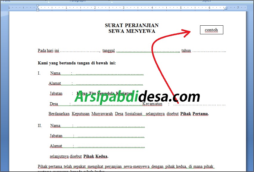 Contoh Surat Perjanjian Penyewaan Barang