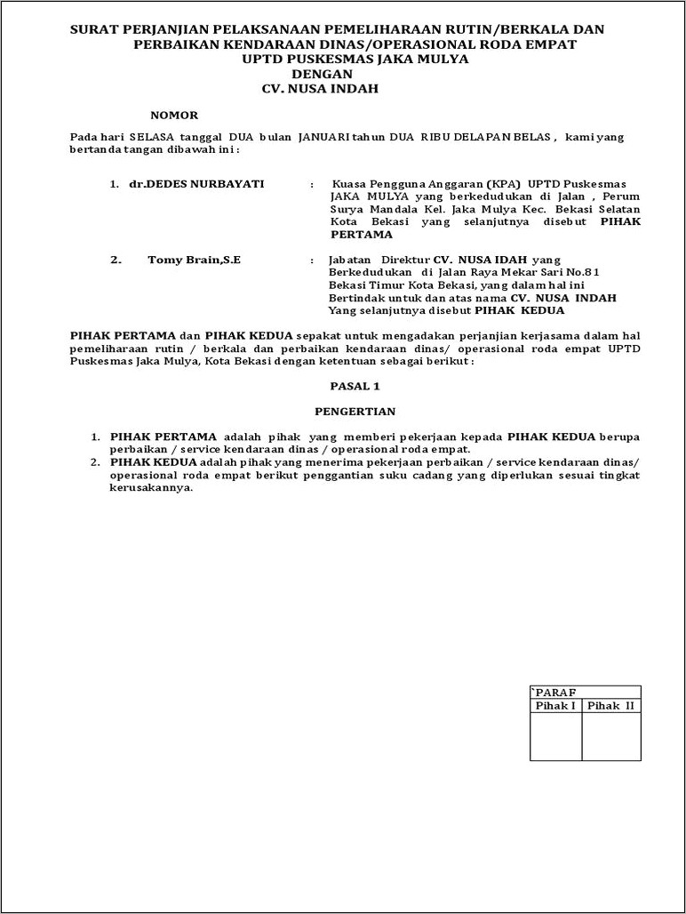 Contoh Surat Perjanjian Perbaikan Mobil  Surat permohonan  Desain