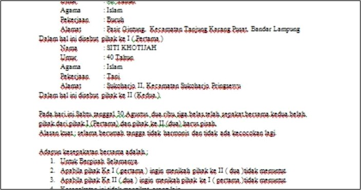 Contoh Surat Perjanjian Perceraian