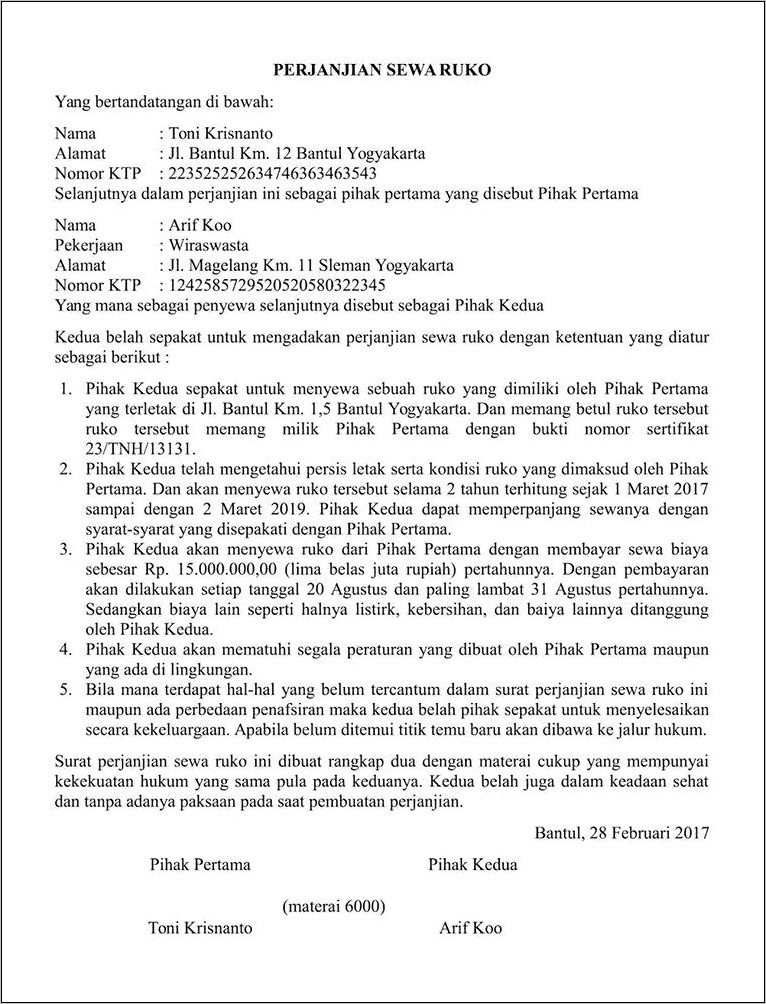 Contoh Surat Perjanjian Perpanjangan Kontrak Rumah