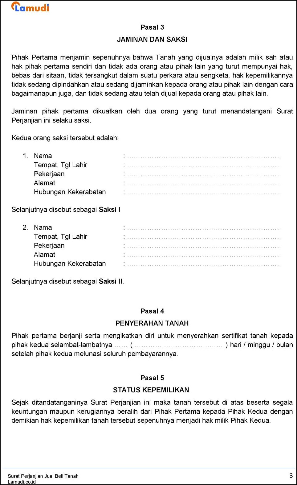 Contoh Surat Perjanjian Pinjam Lahan Tanah