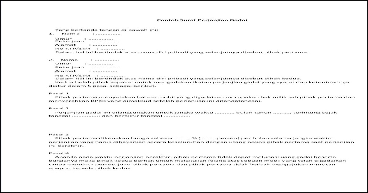 Contoh Surat Perjanjian Pinjam Meminjam Uang Dengan Jaminan