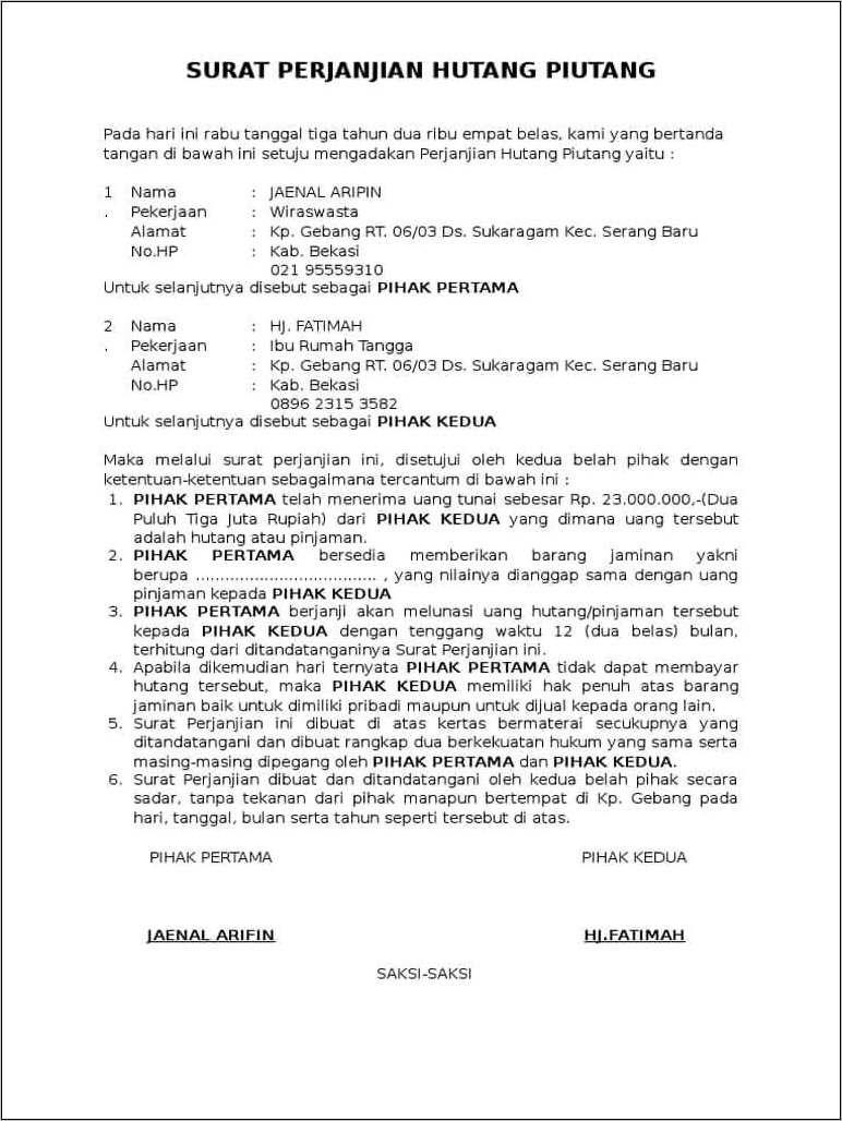 Contoh Surat Perjanjian Pinjam Pakai Kendaraan Dinas