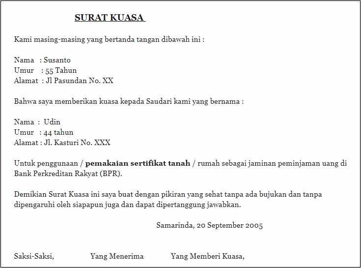 Contoh Surat Perjanjian Pinjaman Sertifikat Tanah