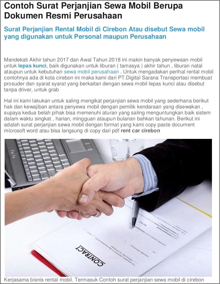 Contoh Surat Perjanjian Rental Mobil Bulanan