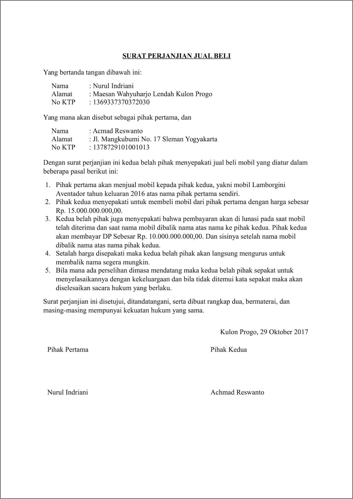 Contoh Surat Perjanjian Sama Bos