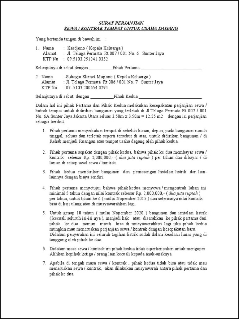 Contoh Surat Perjanjian Sewa Pajangan