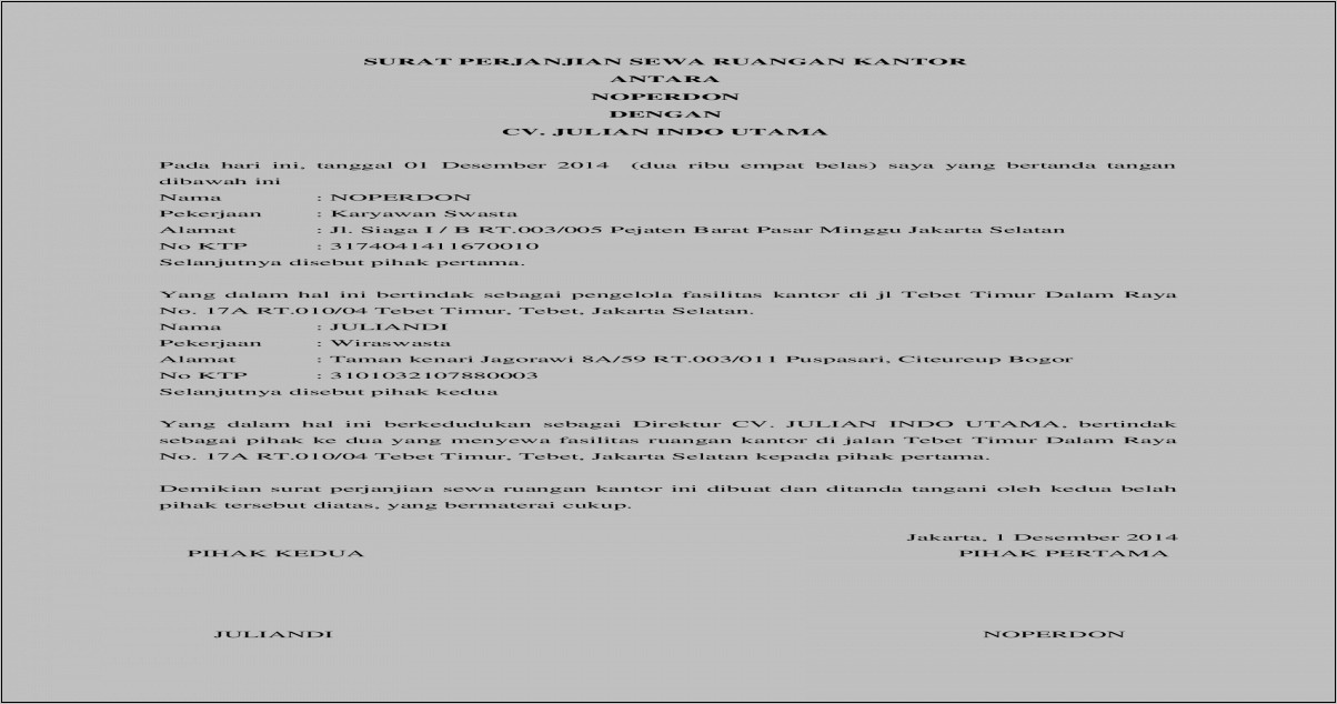 Contoh Surat Perjanjian Sewa Ruangan Kantor